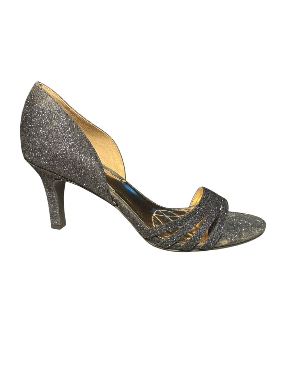 Alfani Glitter Open Toe D’Orsay Heels Metallic Gray Size 8